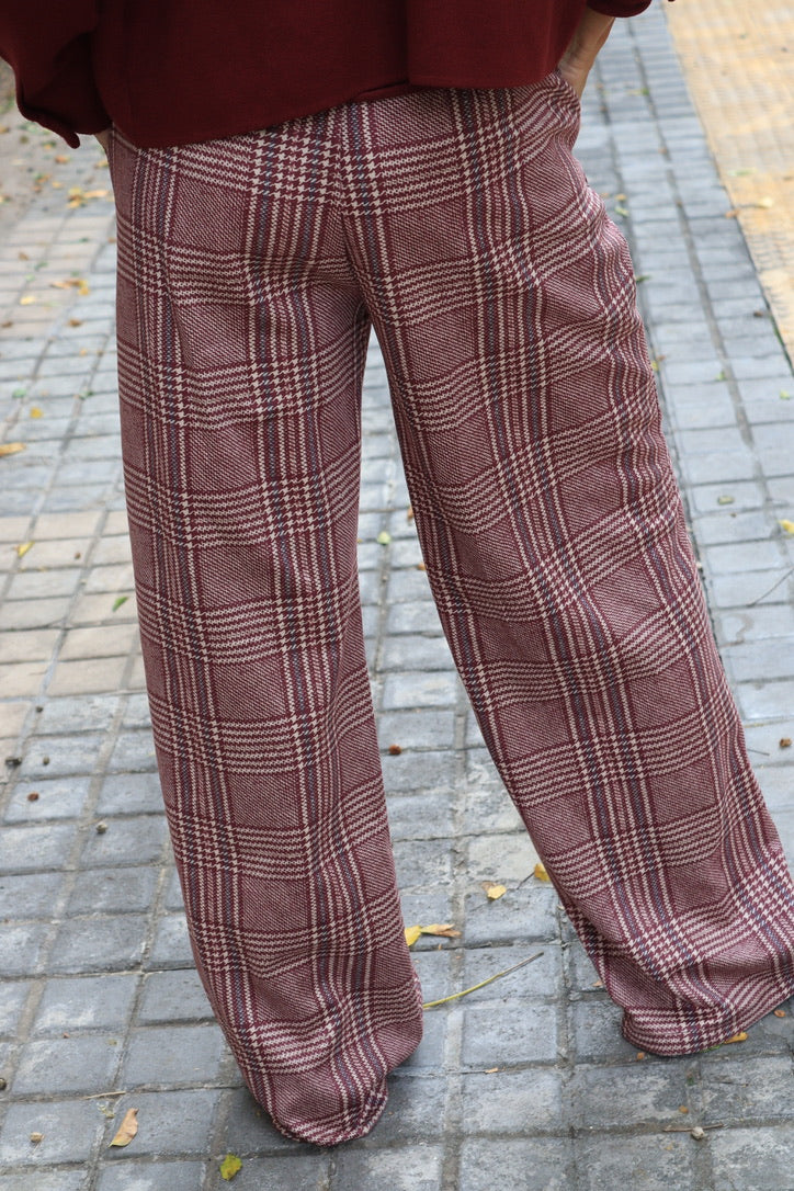 PANTALON CUADROS GRANATE