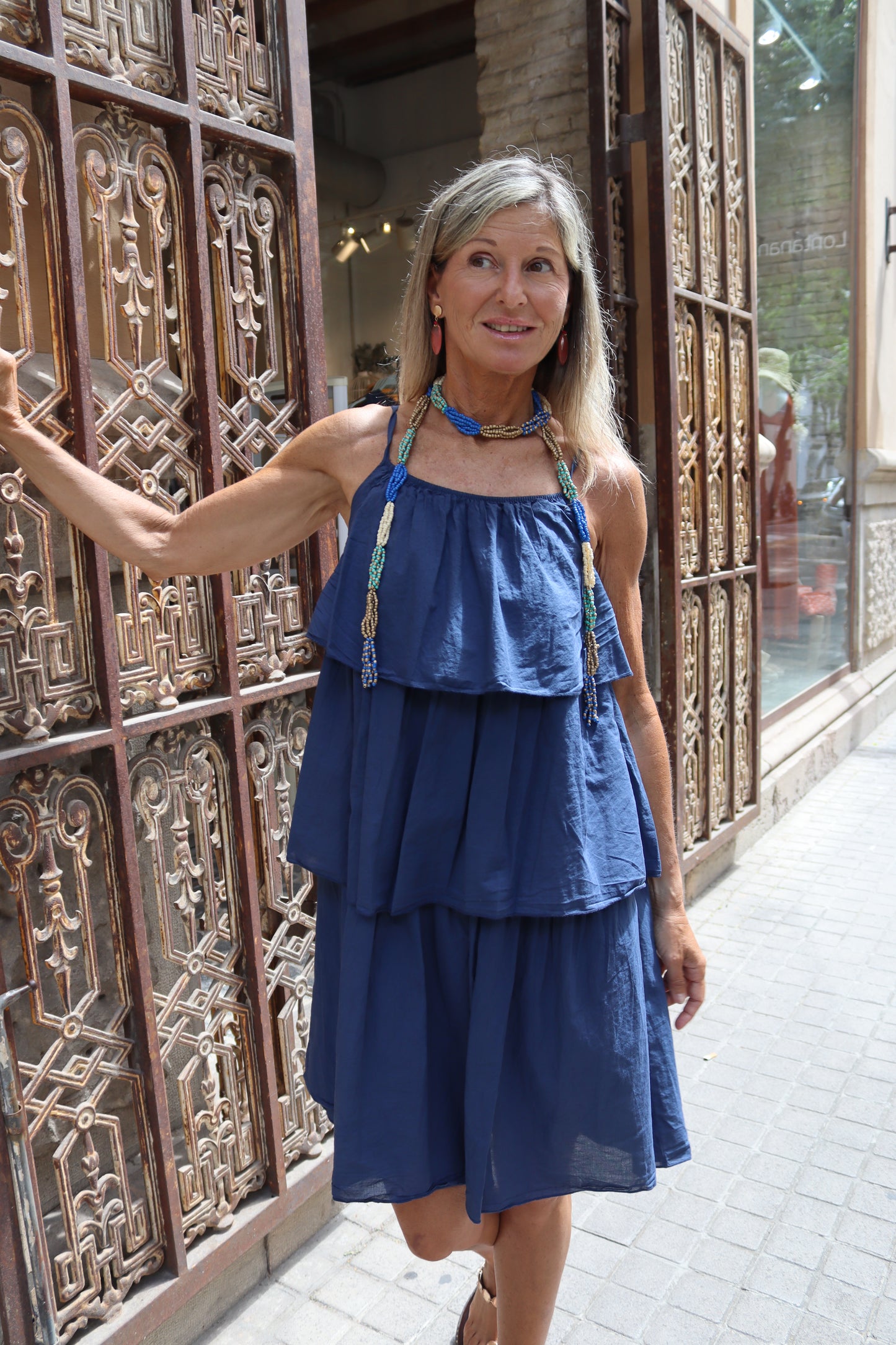 VESTIDO CORTO VOLANTES MARINO