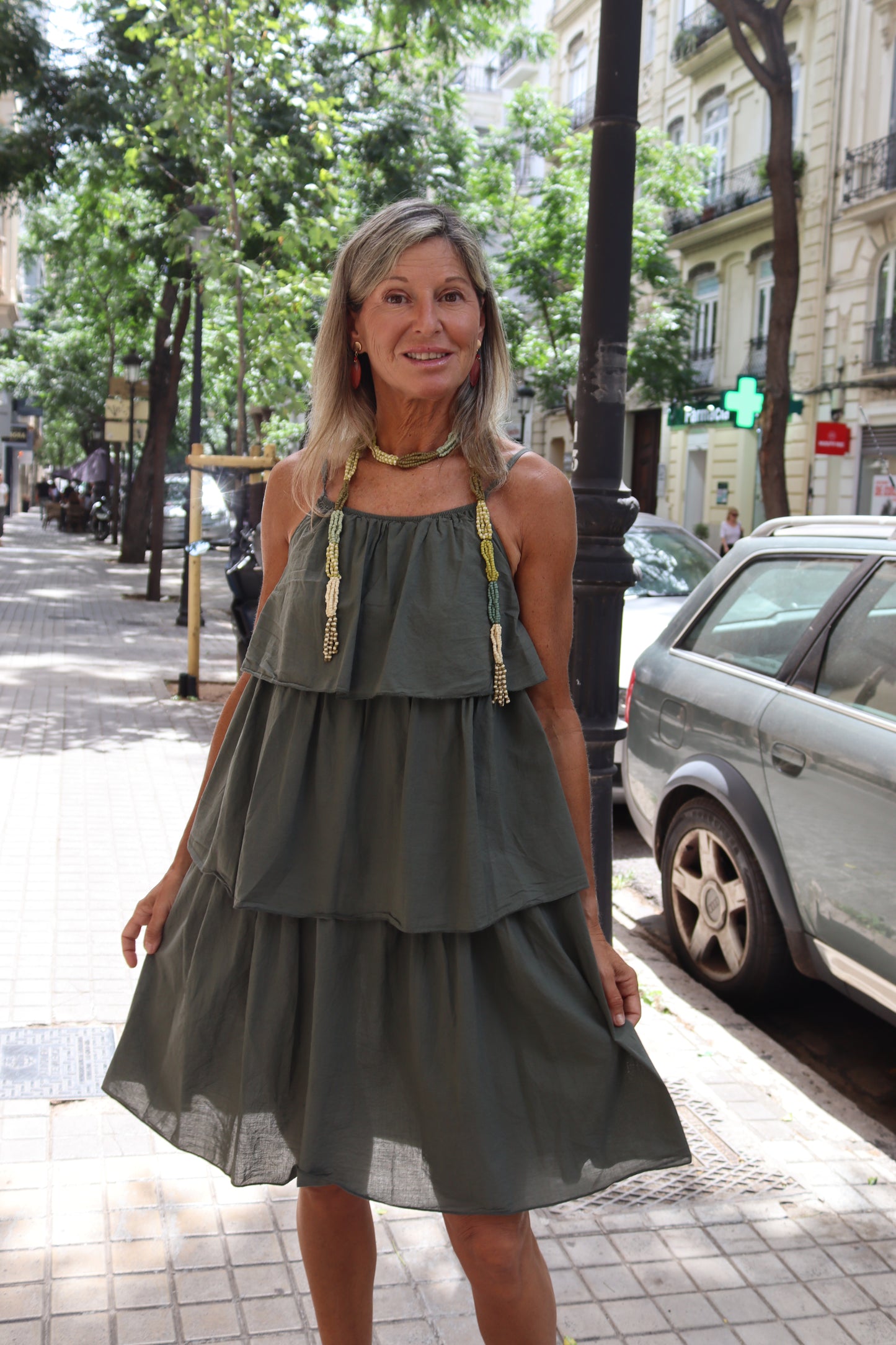 VESTIDO CORTO VOLANTES VERDE