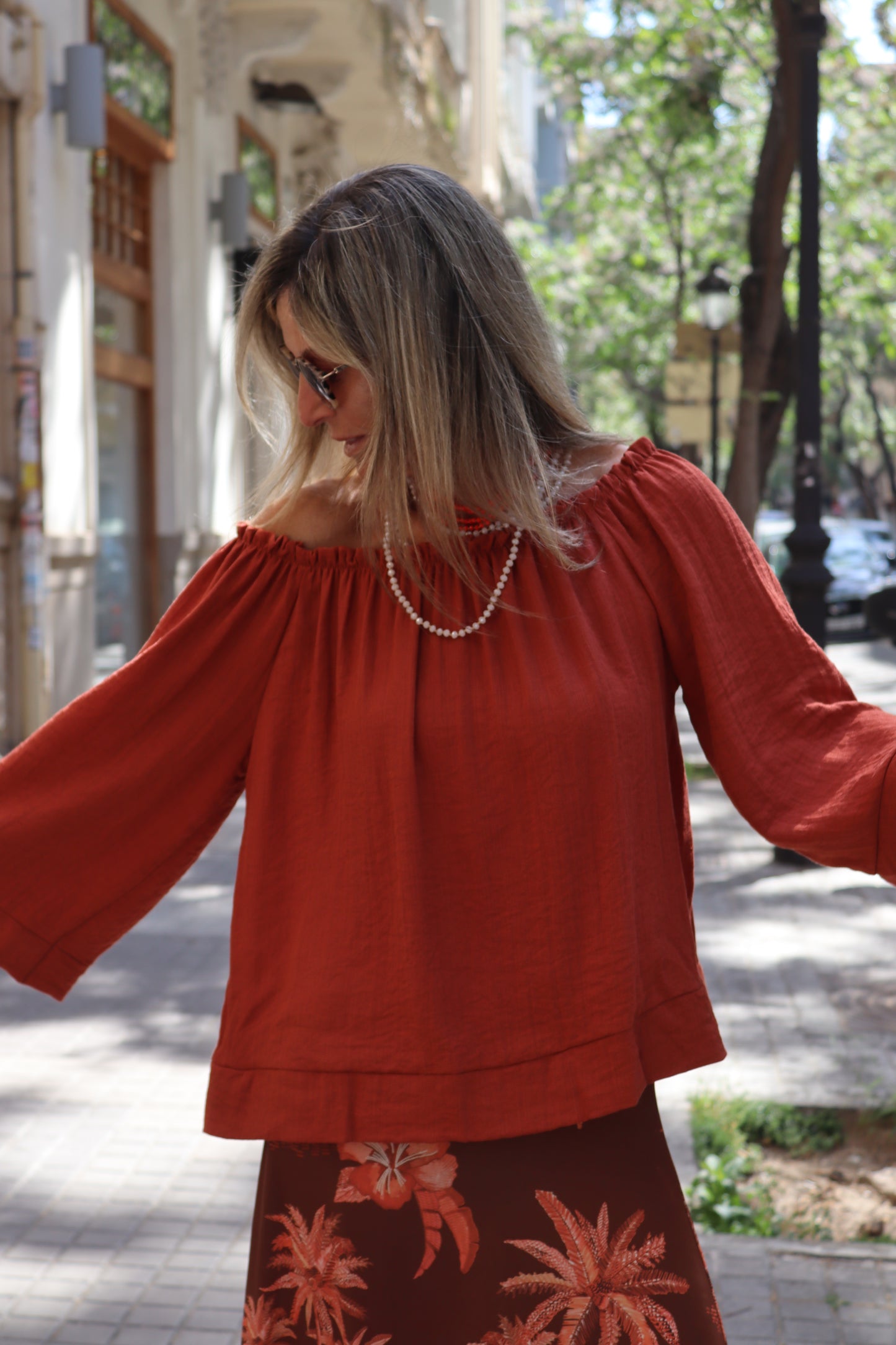 BLUSA BARDOT TEJA