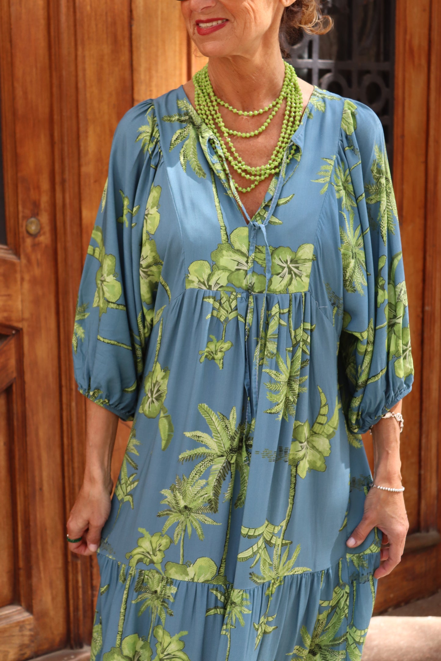 VESTIDO PALERMO ABULLONADO TURQUESA