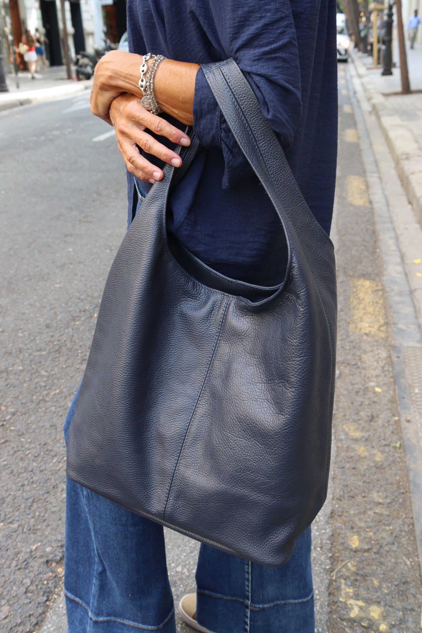 BOLSO SHOPPER PIEL MARINO