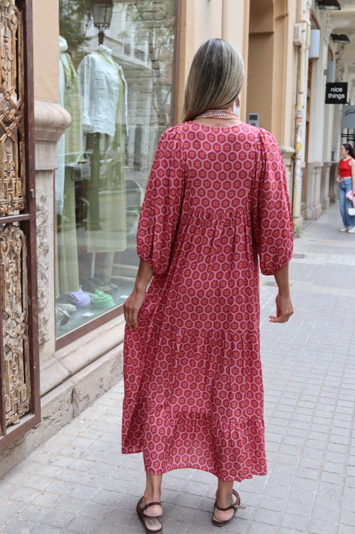 VESTIDO PILAR ABULLONADO ROSA