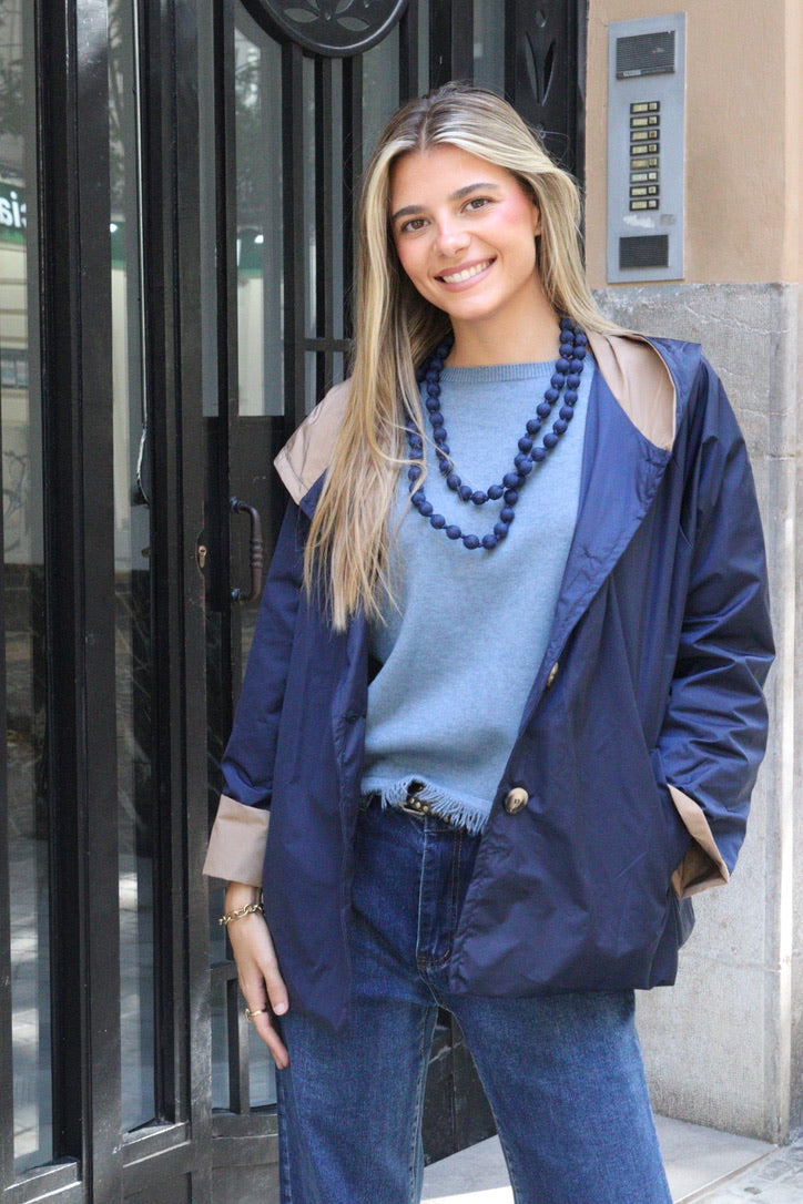 GABARDINA CORTA CAPUCHA MARINO