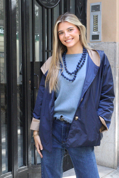 GABARDINA CORTA CAPUCHA MARINO