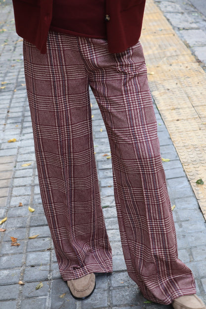 PANTALON CUADROS GRANATE