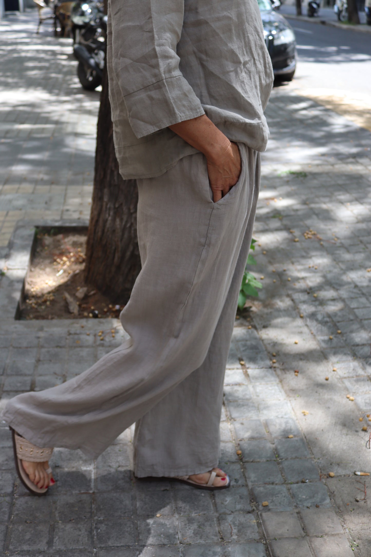 PANTALÓN LINO TOPO