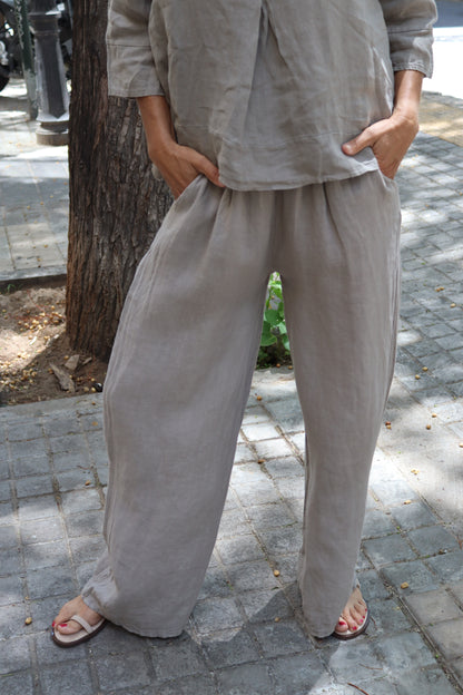 PANTALÓN LINO TOPO