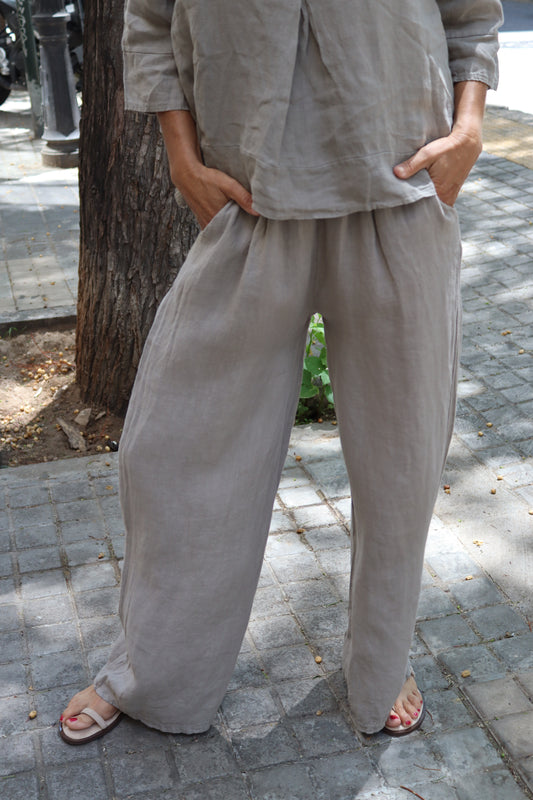 PANTALÓN LINO TOPO