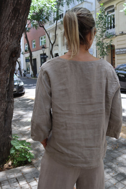 CAMISOLA LINO TOPO