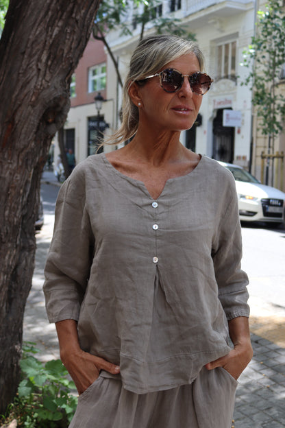 CAMISOLA LINO TOPO