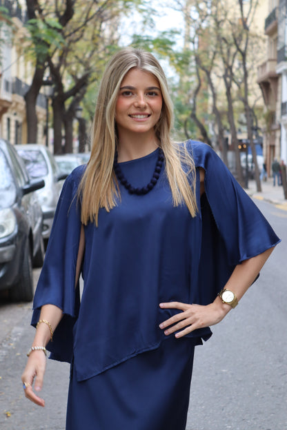 NAVY BLUE CAPE SHIRT