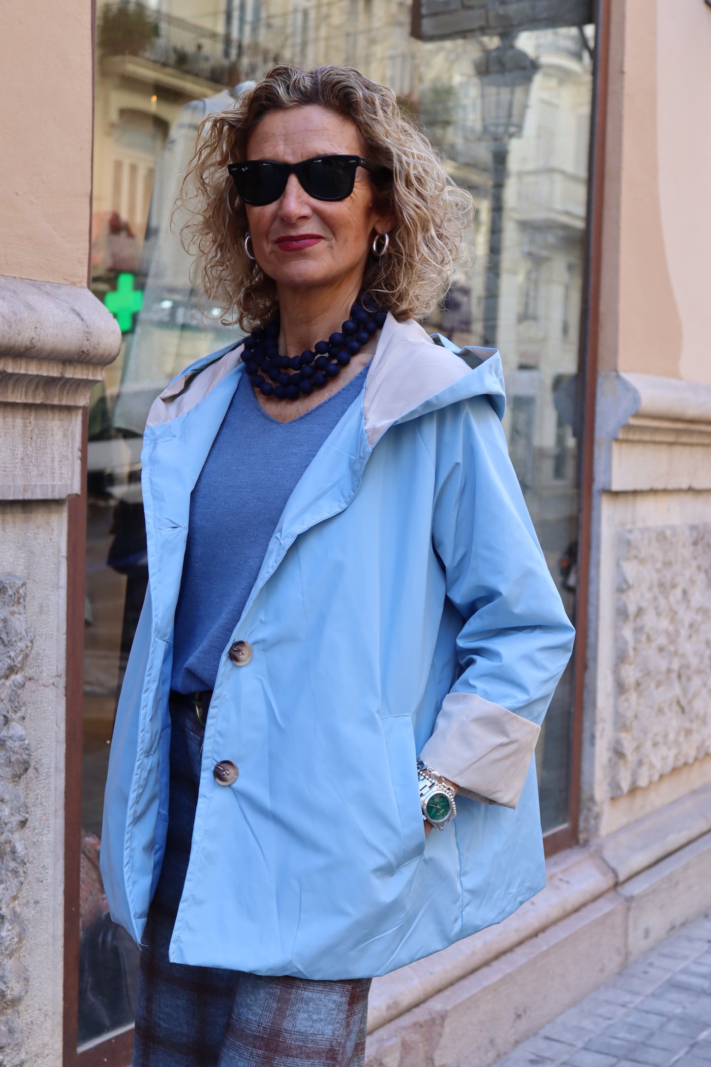 GABARDINA ANI CAPUCHA AZUL BEBE