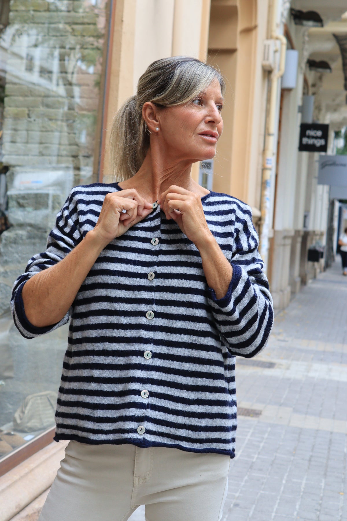 CHAQUETA RAYAS MARINO