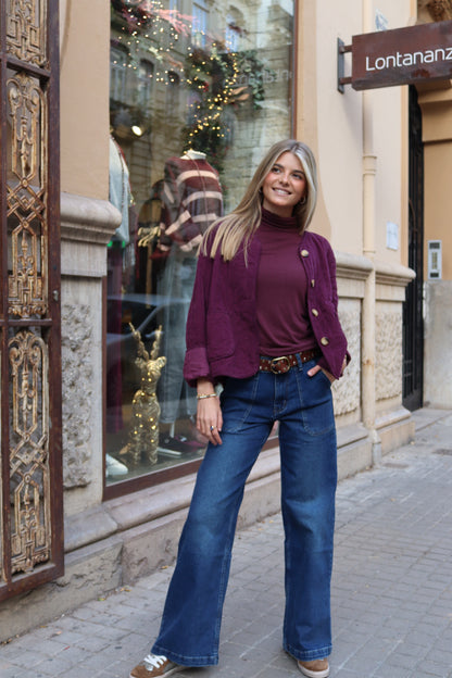 BURGUNDY TURN-NECK T-SHIRT