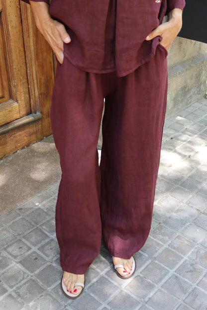 PANTALÓN LINO VINO