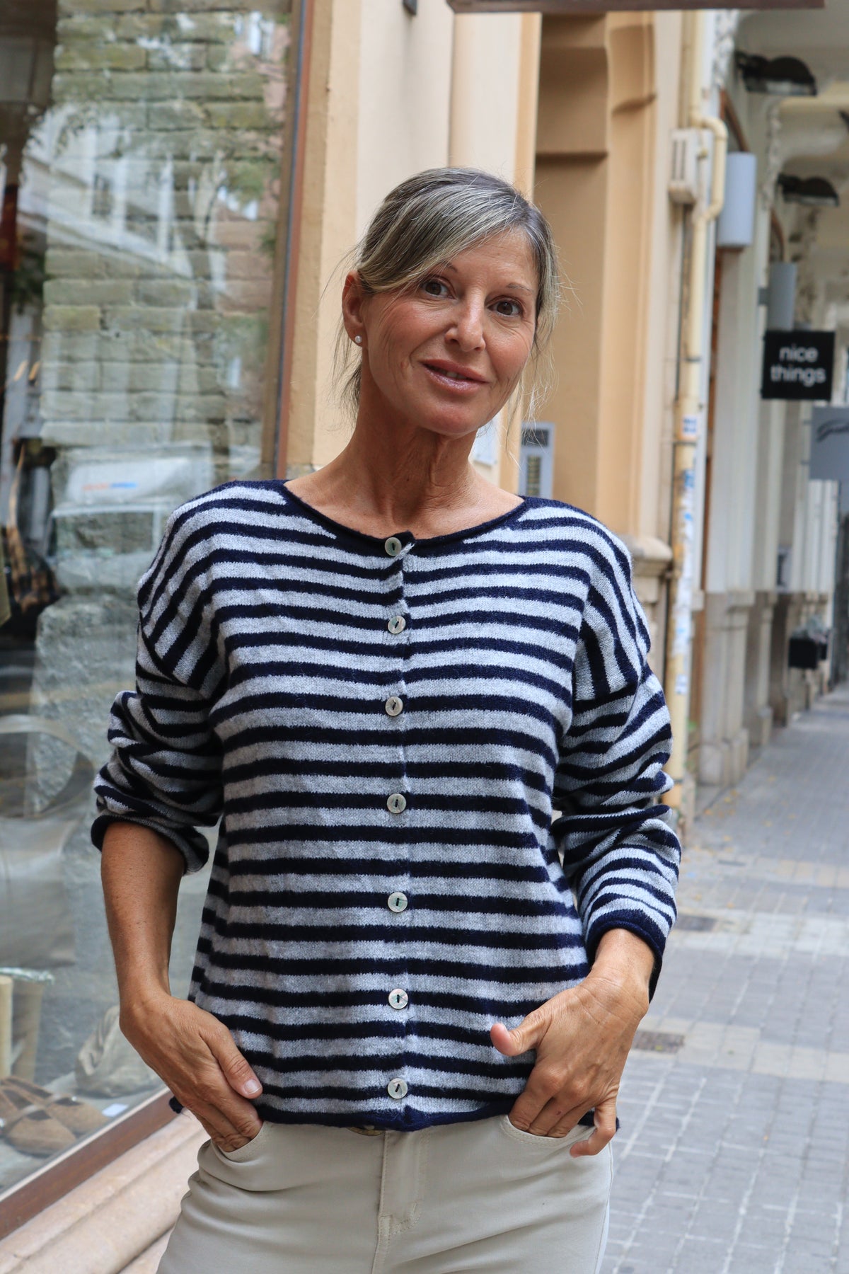 CHAQUETA RAYAS MARINO