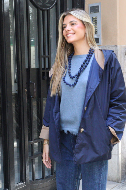 GABARDINA CORTA CAPUCHA MARINO