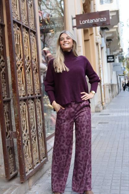 PANTALÓN ANIMAL PRINT BURDEOS