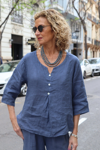 CAMISOLA LINO AZUL