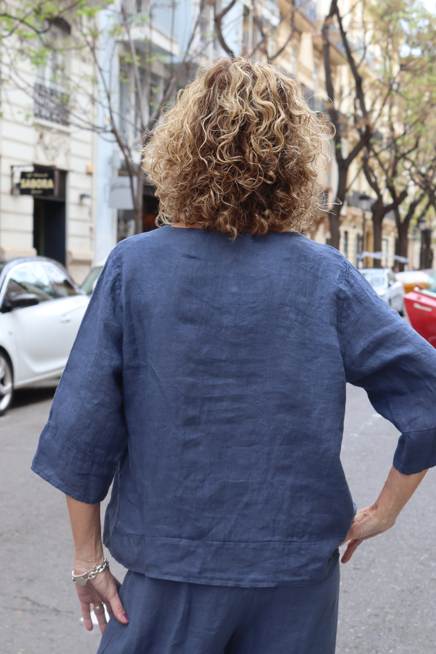CAMISOLA LINO AZUL
