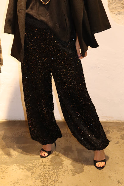 PANTALÓN BOMBACHO LENTEJUELAS NEGRO