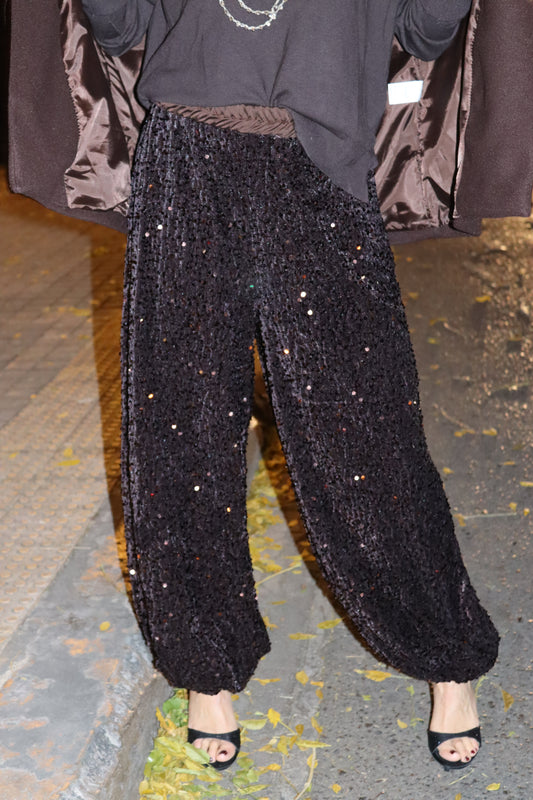 PANTALÓN BOMBACHO LENTEJUELAS MARRÓN