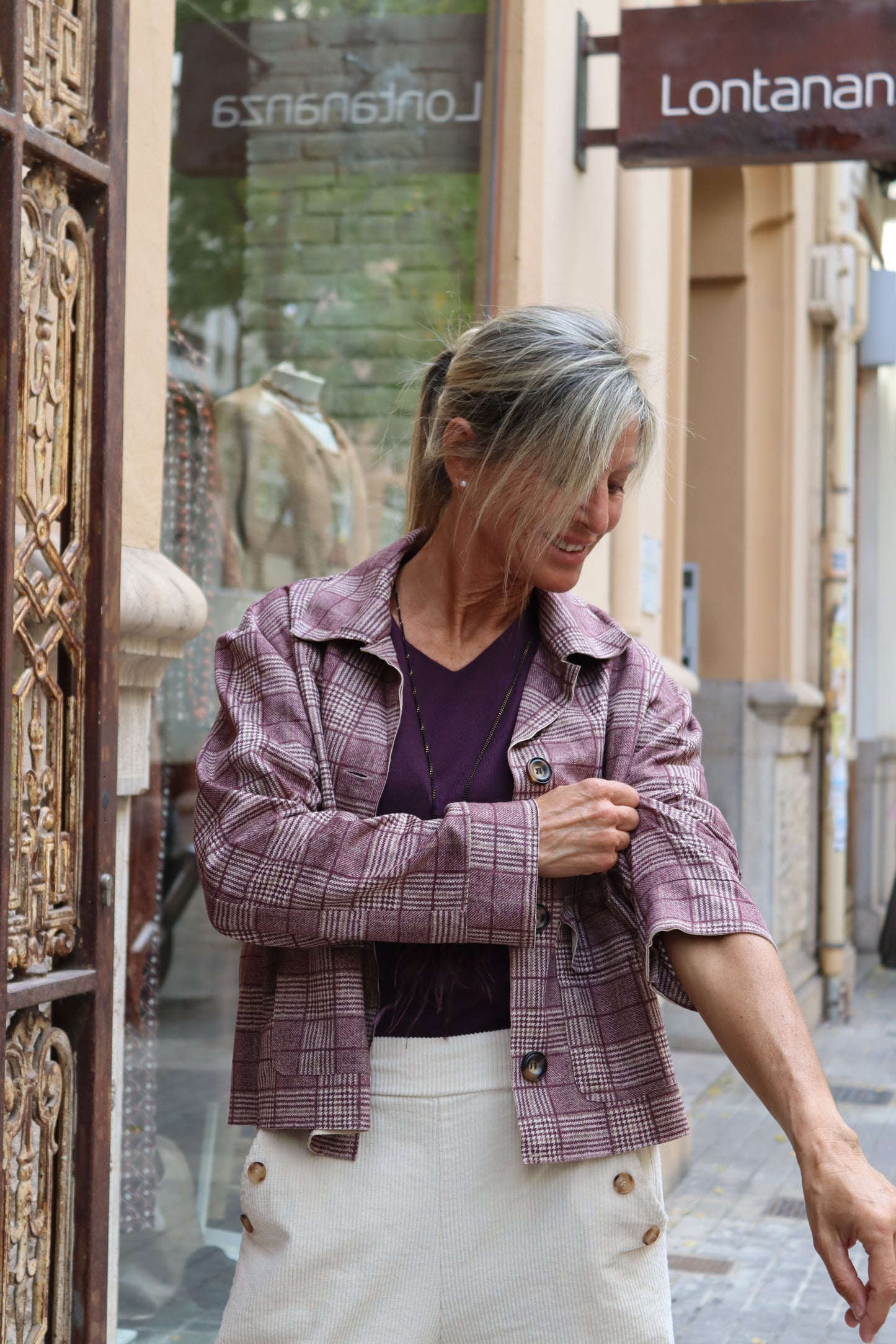 CHAQUETA ESCOCESA BERENJENA