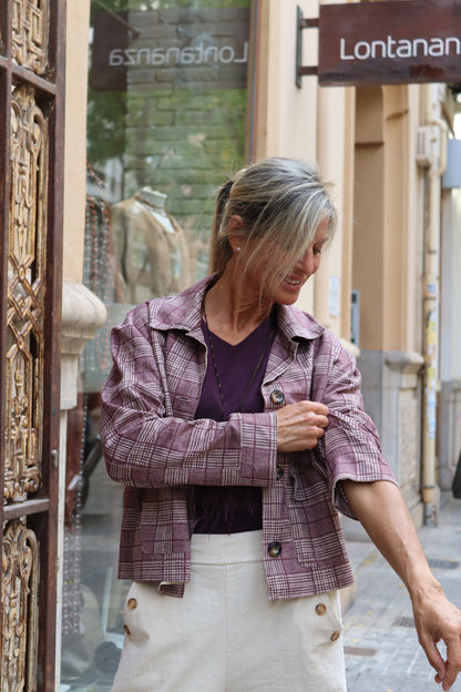 CHAQUETA ESCOCESA BERENJENA