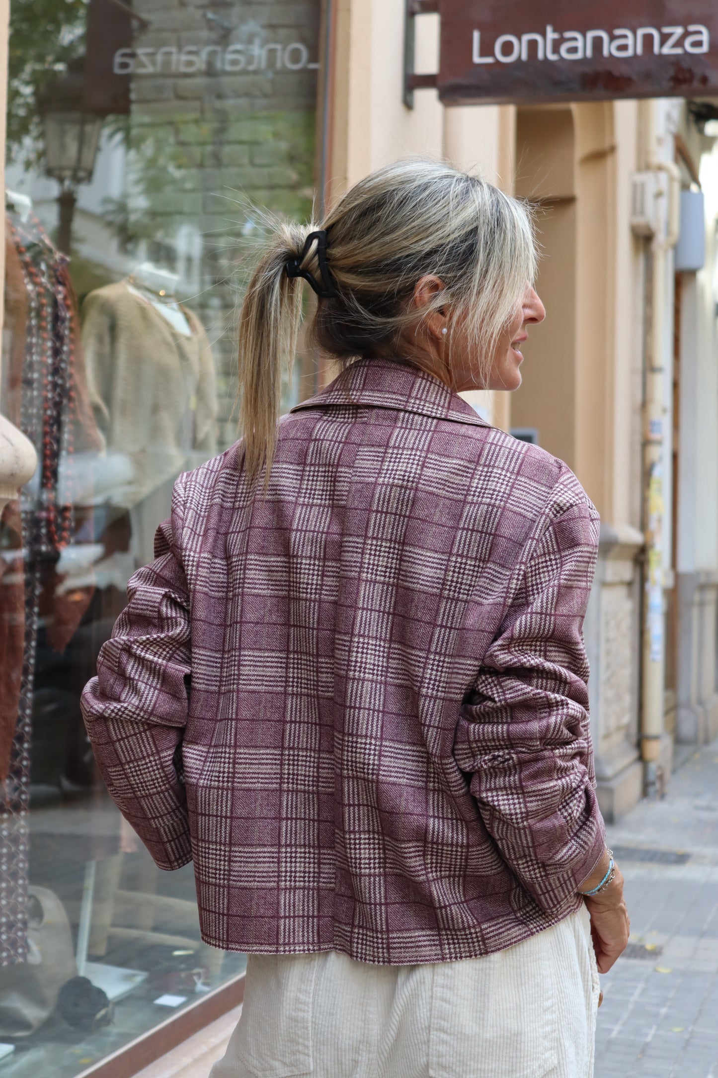 CHAQUETA ESCOCESA BERENJENA