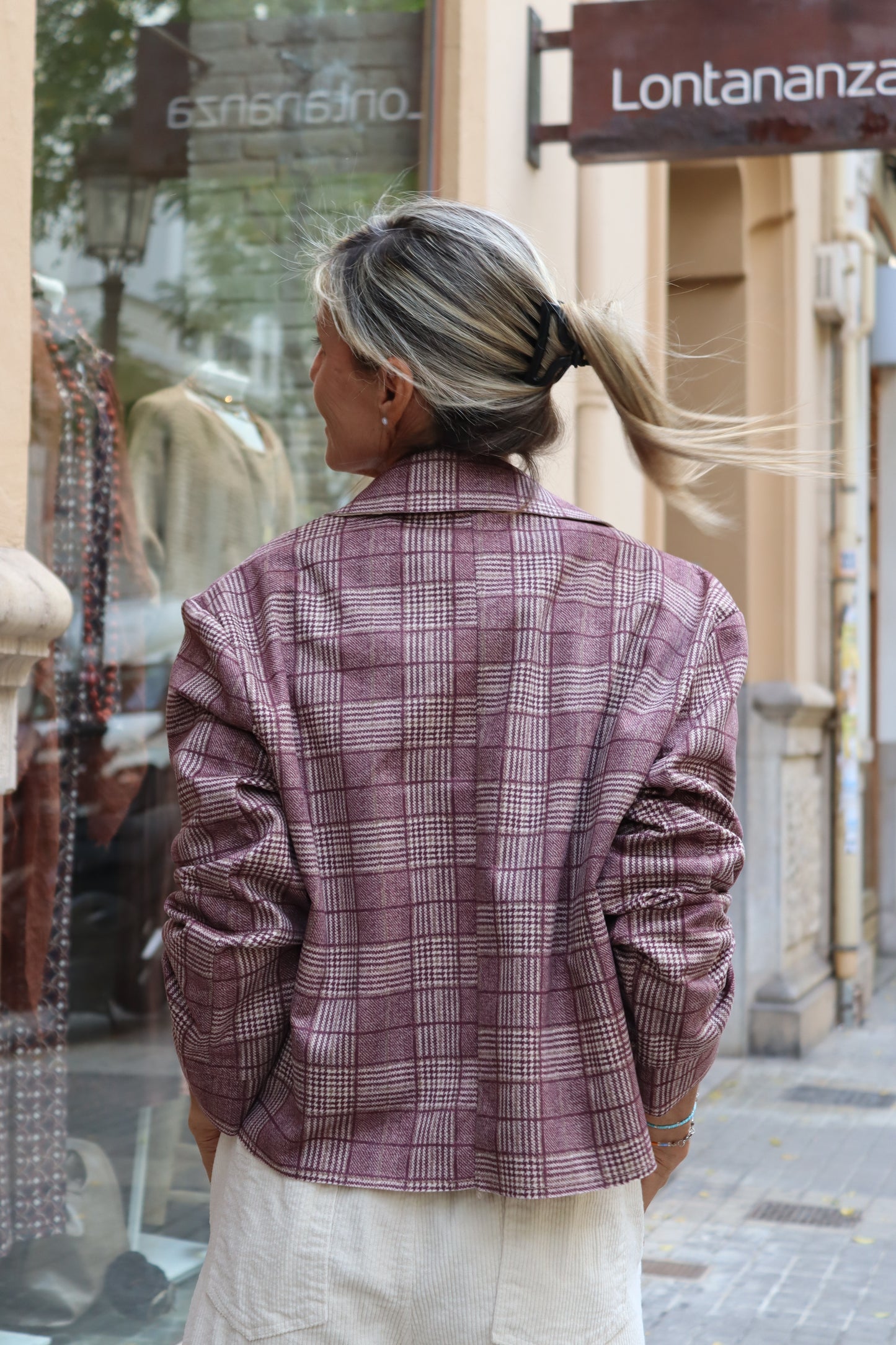 CHAQUETA ESCOCESA BERENJENA