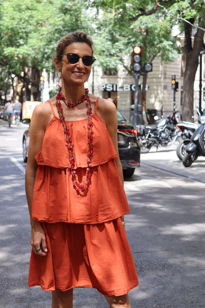 VESTIDO CORTO VOLANTES TEJA