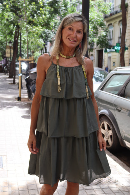 VESTIDO CORTO VOLANTES VERDE