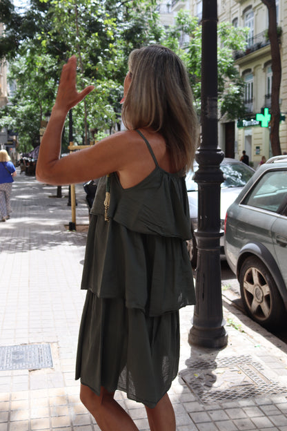 VESTIDO CORTO VOLANTES VERDE