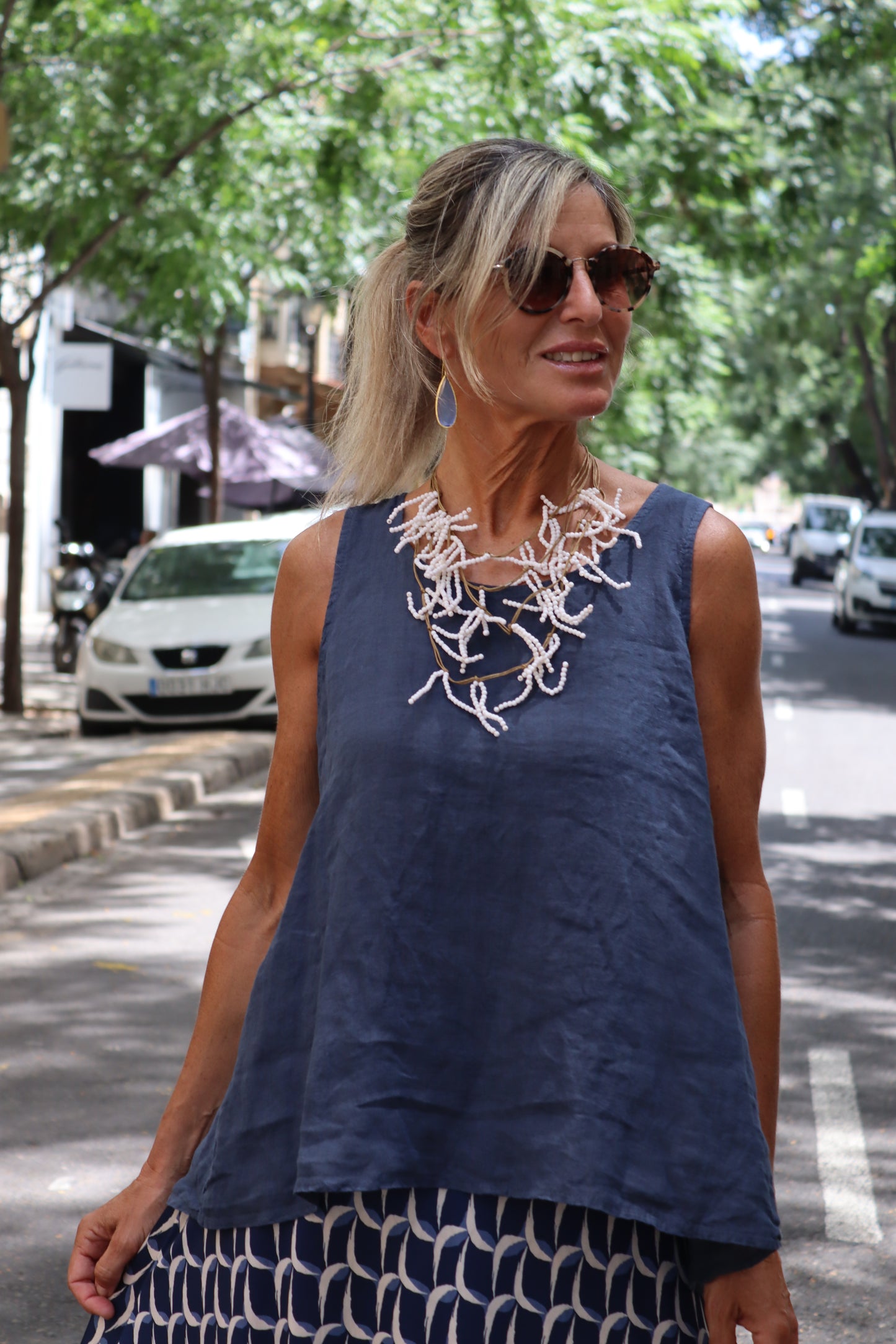 TOP LINO TIRANTES AZUL