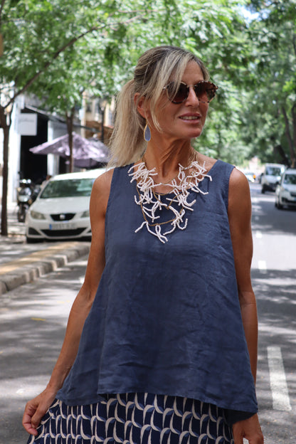TOP LINO TIRANTES AZUL