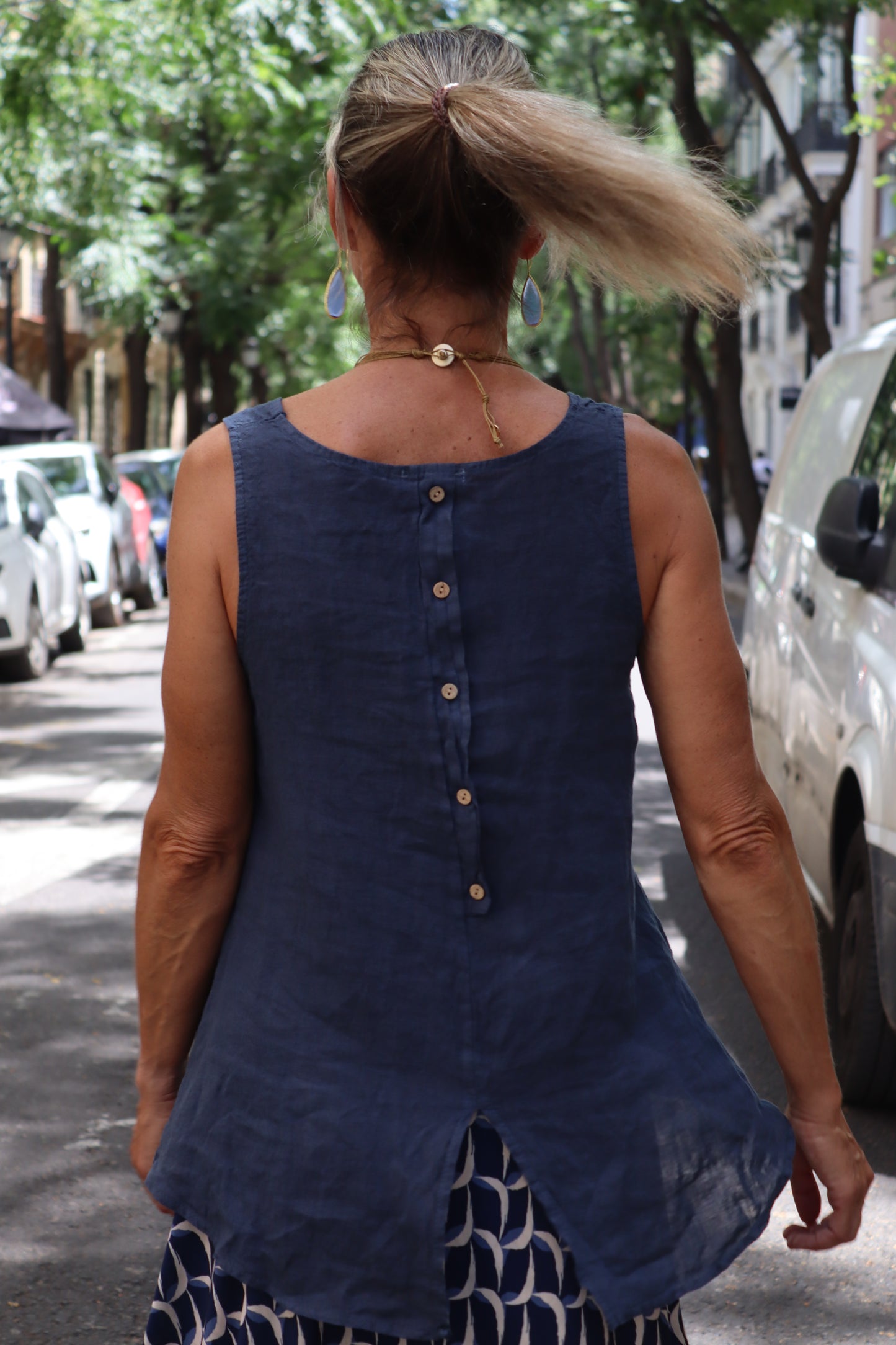 TOP LINO TIRANTES AZUL