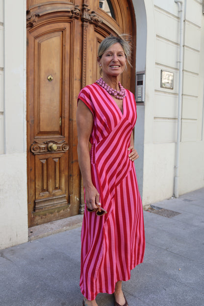VESTIDO RAYAS FRESA