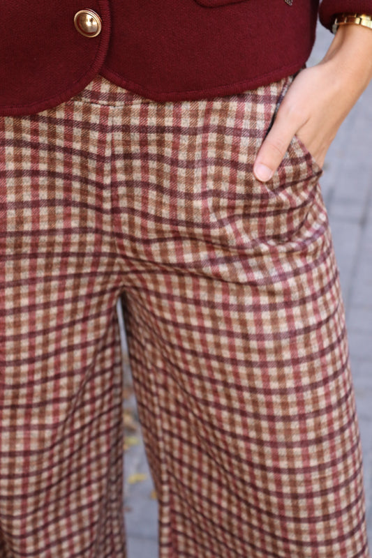 PANTALÓN CUADRO PEQUEÑO VINO