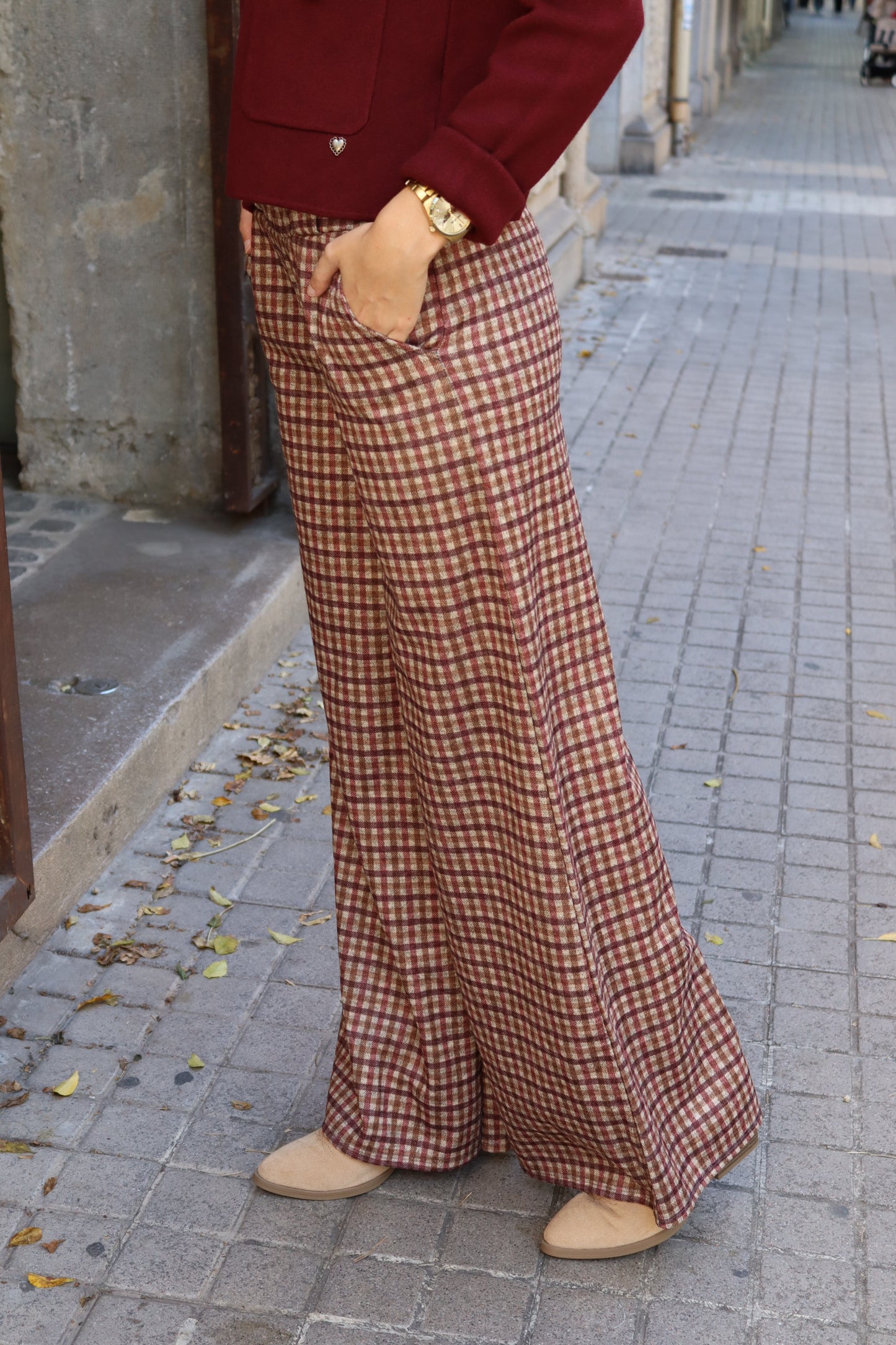 PANTALÓN CUADRO PEQUEÑO VINO