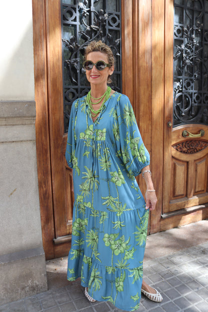 VESTIDO PALERMO ABULLONADO  TURQUESA