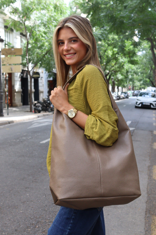 BOLSO SHOPPER PIEL BEIGE