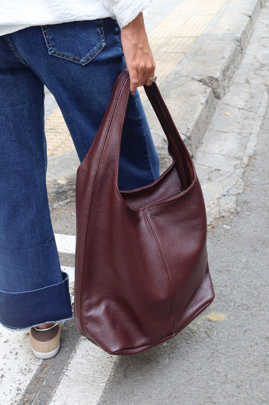 BOLSO SHOPPER PIEL BERENJENA