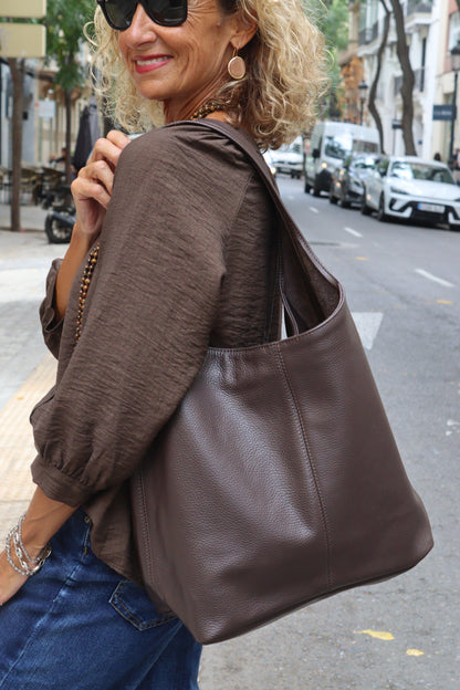 BOLSO SHOPPER PIEL CHOCO