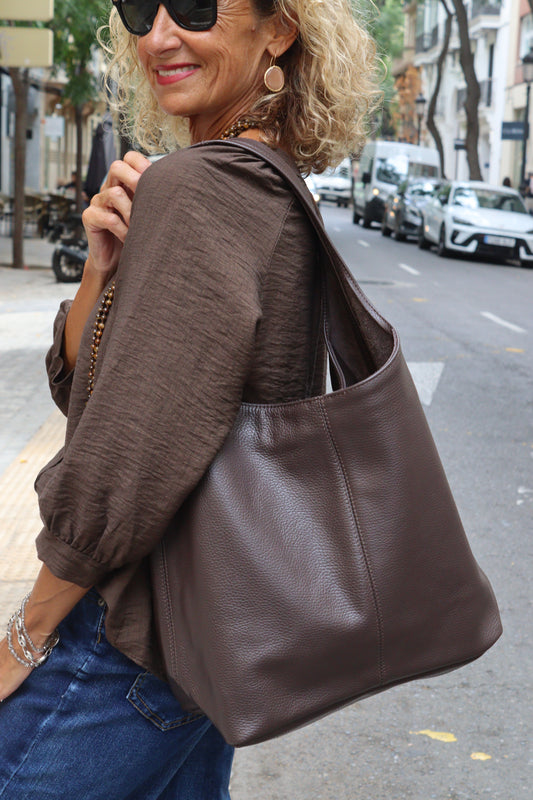 BOLSO SHOPPER PIEL CHOCO