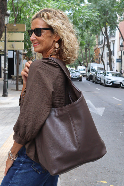 BOLSO SHOPPER PIEL CHOCO