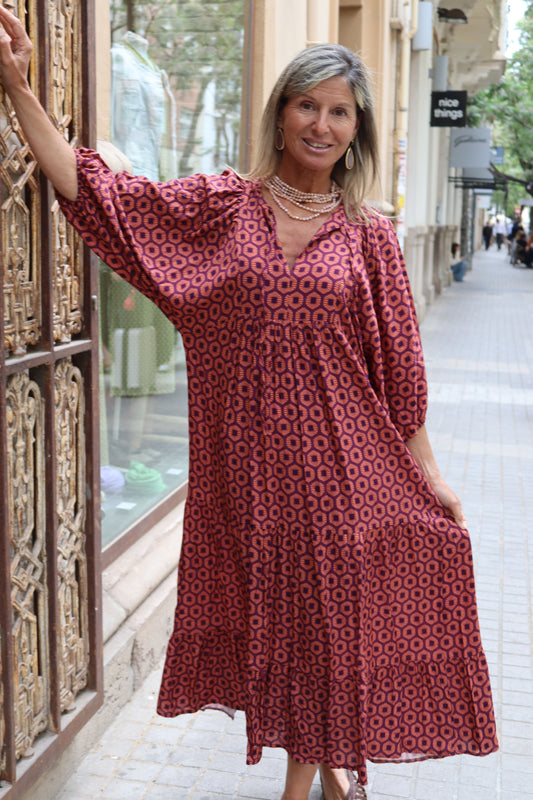 VESTIDO PILAR ABULLONADO BERENJENA