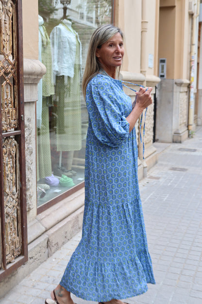 VESTIDO PILAR ABULLONADO AZUL