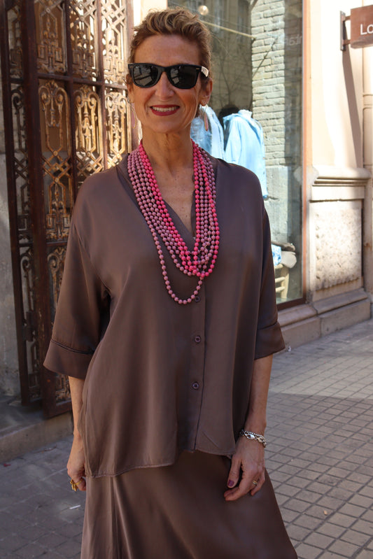 CAMISA MONACO MARRÓN CHOCOLATE SIN CUELLO